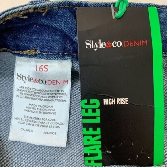 Style & Co Denim Womens Flare Bottom High Rise Jeans Size 16S Short in Blue - Picture 9 of 10